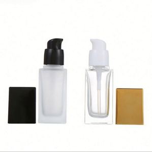 Luxury Square Cosmetic Packaging 40ml Empty Pump Skincare 100ml 120ml Liquid <b>Foundation</b> Bottle With Golden Pump and Cap - Product Image 2