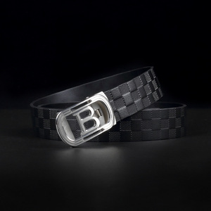 Ceinture pour homme en acier inoxydable avec boucle automatique, en cuir véritable, boucle embossée, cuir de vachette pleine fleur, logo B, design polyvalent - Product Image 2