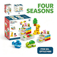 EPT Four Seasons Building Blocks Organizer 103PCS dengan Kotak Penyimpanan 3-Lapis, Blok Edukasi Bertema Hewan, Mainan STEM