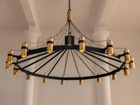 Lustre Moderne Industriel en Forme de Roue de Chariot, Grand Luminaire Suspendu Rond en Laiton Massif pour Hall d'Hôtel, Salle à Manger, Bar, Club
