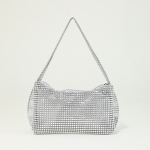 Women's Luxurious Rhinestone Embellished Open Closure Handheld Cross Body Chain <b>Small</b> Dinner Mini Mouth Tote Bag - Product Image 4