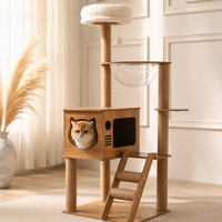 Grand arbre à chat en bois à plusieurs niveaux avec maisonnette pour chat, capsule spatiale et poteaux à gratter en sisal