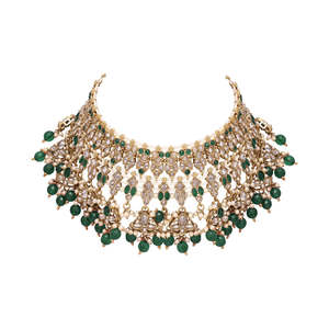 Traditional Floral Reverse AD Choker and <b>Necklace</b> <b>Set</b> Designer <b>Bridal</b> Jewelry Collection for Weddings Gold As Main Material - Product Image 1
