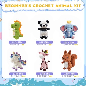 Kit de crochet pour débutants 6 pièces avec tutoriels vidéo étape par étape sur le thème des animaux, kit de crochet pour débutants pour adultes - Product Image 3