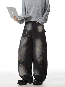 Jeans de mezclilla personalizados para <span class=keywords><strong>hombre</strong></span>, estilo urbano, de alta calidad, negros, holgados, de mezclilla selvedge, al por mayor - Product Image 5