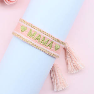 Pulseras de la <span class=keywords><strong>amistad</strong></span> con bordado de letras para mujer <span class=keywords><strong>y</strong></span> niña, brazaletes ajustables con palabras tejidas - Product Image 5
