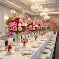 Centre de table rétro en fleurs de soie roses, arrangement floral haut, décoration de table pour mariage, banquet, hôtel