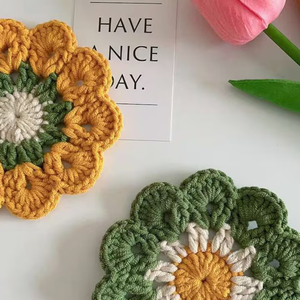 Petites fleurs sous-verres napperons Crochet coussins isolants à la main bricolage Table à manger sous-verres décoration de la maison - Product Image 6