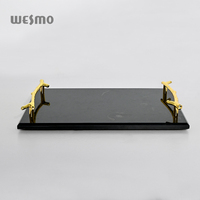 Plateau de service rectangulaire en marbre pour la maison, plateau décoratif pour la table de cuisine, plateau à café inspiré avec poignée en métal en forme de branche, vaisselle et assiettes