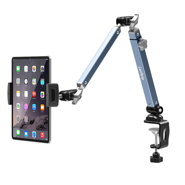 4-12.9 Inch Tablet Desktop Adjustable Metal Bracket 360° Rotation Lazy Stand Mobile Phone Clamp Holder for iPad and Smartphone
