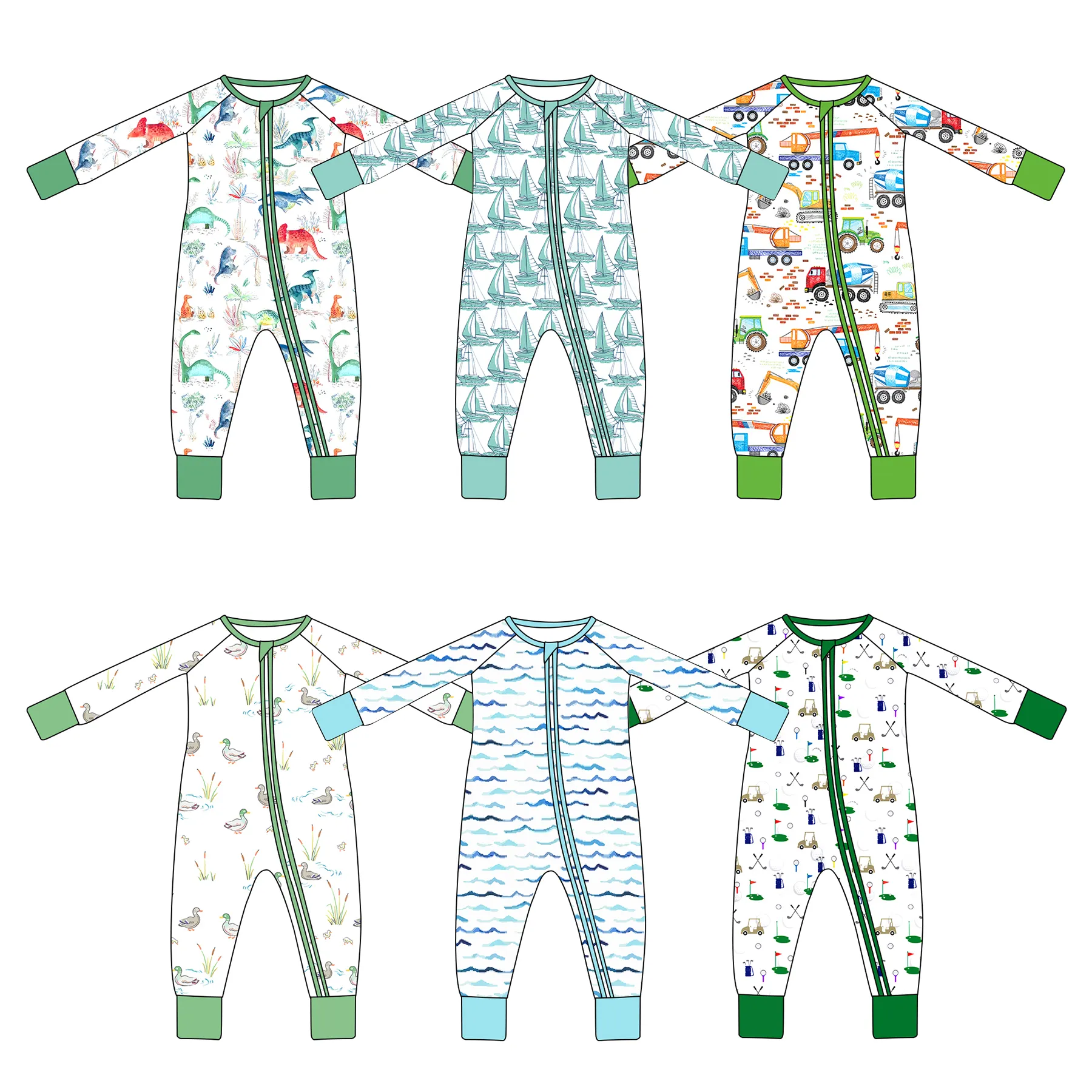Custom Print Bamboe Stof Pasgeboren Baby Baby Rompertjes Kleding Onesie Rits Peuter Pyjama Slaper Katoen Groothandel Dual