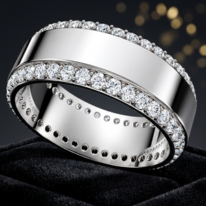 Anillo Vintage de Doble Hilera con Diamantes Cultivados en Laboratorio, Ancho, en Oro de 10K, 14K, 18K, Plata 925, 935, para Boda, Compromiso, Regalo, Joyería Fina - Product Image 1