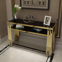 Meubles de salon noirs d'entrée de luxe en Italie, table console en acier inoxydable doré