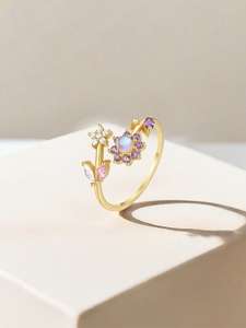 Anillo de Plata 925 para Mujer, Diseño Floral con Gema Moonlight, Color Rosa Dulce, para Uso Diario - Product Image 3