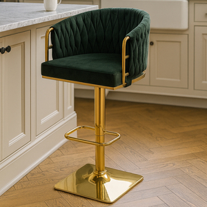Tabourets <span class=keywords><strong>de</strong></span> <span class=keywords><strong>bar</strong></span> <span class=keywords><strong>de</strong></span> luxe en velours, base carrée en métal doré, pivotants <span class=keywords><strong>et</strong></span> réglables, pour salon, cuisine <span class=keywords><strong>et</strong></span> salle à manger (vente en gros) - Product Image 1