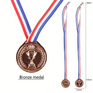 Médailles de récompense en plastique pour enfants, faible coût, couleurs cuivre, argent, or, avec ruban de cou, pour fêtes, sports et événements - Product Image 3