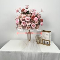 Boule de fleurs personnalisable de 20 cm à 90 cm, centre de table en soie rose et blanche pour la décoration de table de mariage