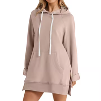 Sweatshirts occidentaux à manches longues surdimensionnés pour femmes Logo personnalisé imprimé Épaule tombante Robes mi-longues à capuche Décontracté Grande taille Couleur unie