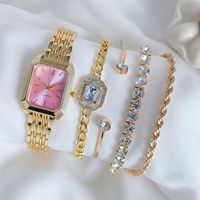 Ensemble de montres tendance pour femmes, bracelet en alliage doré, cadran rose, vert, noir, fournisseur de montres pour femmes