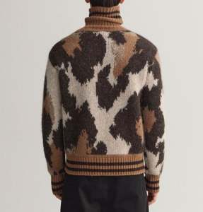 Suéter de punto esponjoso de invierno personalizado Suéter de cuello alto de leopardo de manga larga de Jacquard para hombre - Product Image 2