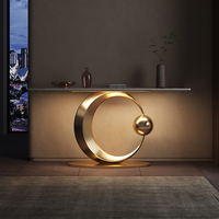 Table console d'entrée de luxe au design moderne, base en acier inoxydable or rose, plateau en marbre, pour hôtels et villas (vente en gros)