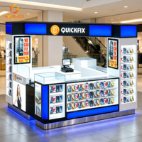 Kiosco de Teléfonos Móviles con Logotipo Personalizado, Stand de Venta con Diseño Moderno, Exhibidor de Accesorios para Celulares, Vitrina de Vidrio con LED