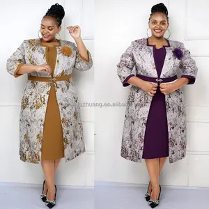 Hot Sale Plus women clothing with high quality long jacket church dresses suits with 2 pieces