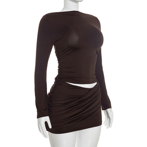 Vestido Viviblook C26DS304 para Mujer, Nuevo Vestido de Otoño de Manga Larga con Puntadas Cruzadas, Plisado, para Fiesta de Noche, Mini Vestido Ajustado - Product Image 3