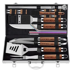 New Style 25 Pcs Stainless Steel Portable Outdoor Bbq Grill Tools Barbecue Grilling Accessories Set For Camping Backyard Kitchen
