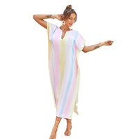 Robe de plage dégradée à manches courtes en polyester 100 %, col en V, protection solaire, best-seller Amazon, couleurs arc-en-ciel