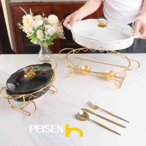 Nouvelle casserole en céramique ovale dorée de style européen avec support en fer Pot à soupe élégant pour buffet - Product Image 5