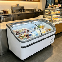 Congélateur commercial à îlot en verre incurvé de 1,5 m, congélateur coffre mobile, vitrine de présentation pour supermarché, crème glacée et fruits de mer, avec roues
