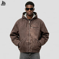Veste de travail pour hommes en coton sergé tissé avec fermeture éclair Design personnalisé pour l'hiver Veste de travail délavée vintage avec fermeture éclair pour hommes