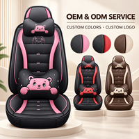 Set Completo di 16 Pezzi in Pelle con Stampa Orso Cartoon Cub Whisper, Protezione Universale per Sedili Auto Civic, Supporto Lombare e Cervicale per Tutte le Stagioni
