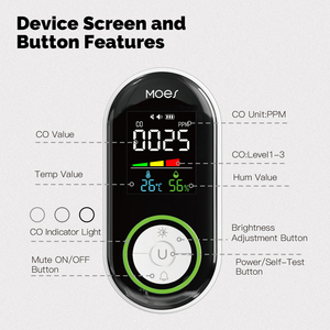 Détecteur <span class=keywords><strong>de</strong></span> <span class=keywords><strong>gaz</strong></span> combustibles 5-en-1 (CO, température, humidité et fumée) avec surveillance et alarme - Product Image 3