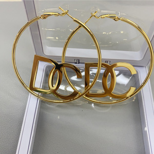 Custom Letter <strong>Earrings</strong> Personalized Name Hoop <strong>Earrings</strong> <strong>Handmade</strong> Stainless Steel Gold Plated Large DG Stud <strong>Earrings</strong> - Product Image 3