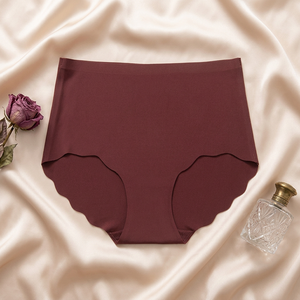 Wholesale Women Seamless Ice <b>Silk</b> Briefs High Waist Scalloped Edge No Show Invisible <b>Underwear</b> Breathable Plus Size Panties - Product Image 3