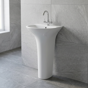 Meilleure Vente : Ensemble Lavabo Rond en Céramique avec Piédestal pour Salle de Bain, Articles Sanitaires en Porcelaine pour la Maison - Product Image 3
