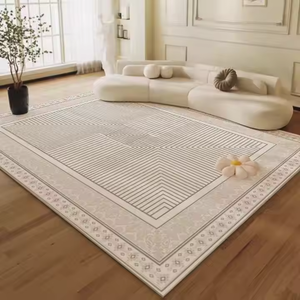 Tapis rectangulaire moderne à motif géométrique pour salon, en polyester tissé plat, avec envers antidérapant en caoutchouc, à poils ras et fins - Product Image 3