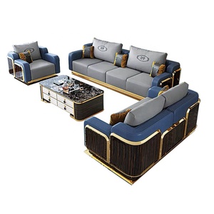 Set di Divani e Poltrone in Pelle di Lusso <span class=keywords><strong>Moderno</strong></span> Italiano, Arredamento <span class=keywords><strong>Completo</strong></span> in Legno per <span class=keywords><strong>Salotto</strong></span>, Divano in Legno per Villa, Sedie Moderne per Soggiorno - Product Image 2