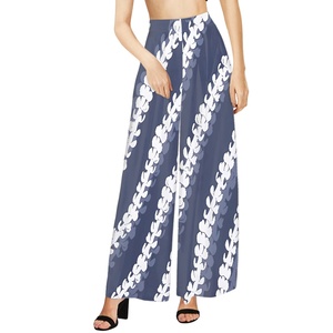 Moda moda blu bianco modello di fiori donna <span class=keywords><strong>pantaloni</strong></span> larghi polinesiano Samoan Pacifico <span class=keywords><strong>pantaloni</strong></span> personalizzati Multi Size donna - Product Image 5