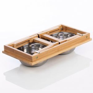 HOSTK Raised Pet Bowls Set Bamboo Stand for Dog &amp; <strong>Cat</strong> Adjustable <strong>Food</strong> or Water Feeder <strong>Holder</strong> - Product Image 5