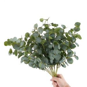 Plante d'eucalyptus artificielle CallaFloral, blanc, vert, vert foncé, en polyester, branche unique, tissu de tapisserie, décoration de vase - Product Image 5