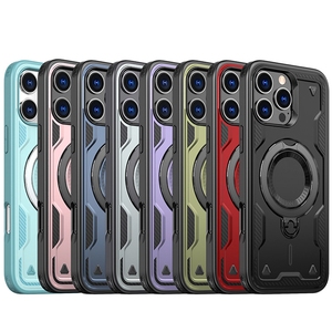 Pour iPhone 16 Pro Max 2 en 1 Anti-chute 360 métal cercle magnétique porte-carte support sans fil charge étui de téléphone pour iPhone 16Pro - Product Image 2