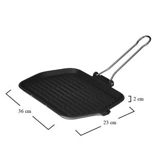 Padella Griglia Rettangolare in Ghisa 23x36cm Nera Compatibile con Induzione Manico Pieghevole - Product Image 2