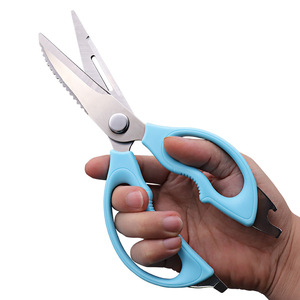 <b>Kitchen</b> <b>Scissors</b> Stainless Steel Blue Handle With Magnetic Strip For Home Use - Product Image 1