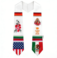 Étole de graduation mexicaine Serape 2026 en satin à pois, motif feuille, drapeau du Mexique, Vierge de Guadalupe, en polyester, longue écharpe pour lycée