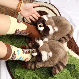 Pantuflas de algodón con <span class=keywords><strong>Panda</strong></span> Rojo mapache para niñas, cómodos zapatos de felpa para el hogar con forro de malla y relleno de algodón PP - Product Image 5