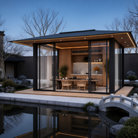 Gazebo de jardin en aluminium à toit rigide 4x5 mètres, extérieur, avec porte coulissante et écran d'intimité, pour villa et complexe hôtelier