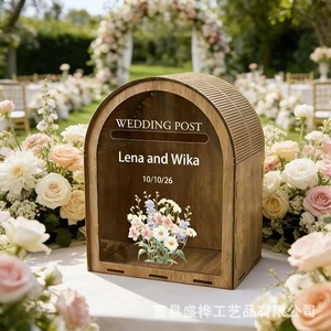 Wooden <b>Wedding</b> Post <b>Box</b> Acrylic Transparent Arched <b>Card</b> Holder For <b>Wedding</b> Decorations - Product Image 1